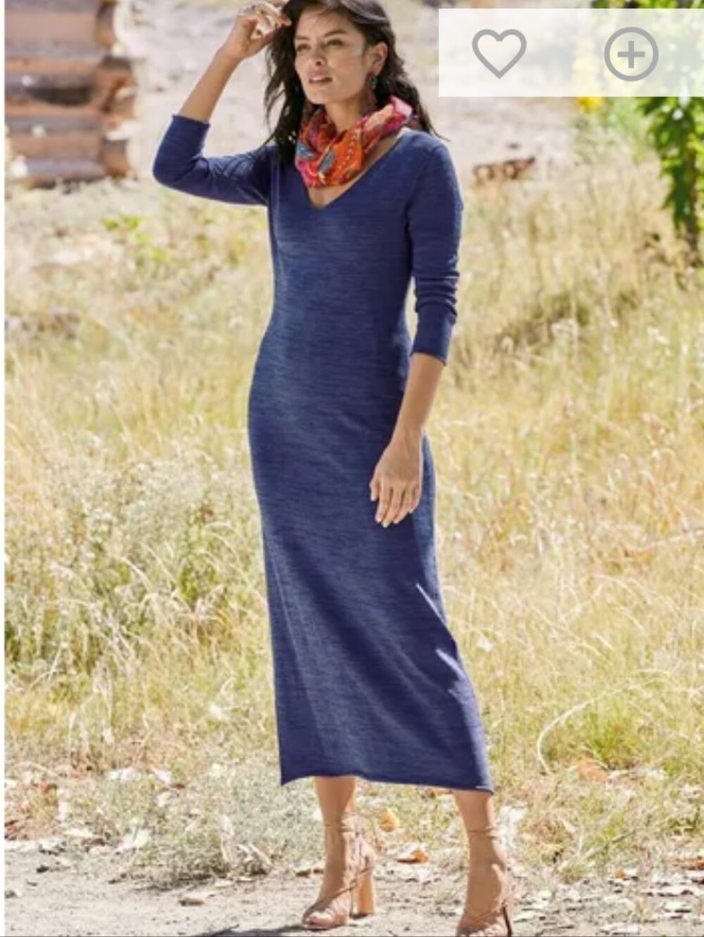 PERUVIAN CONNECTION PIMA COTTON PALOMA MIDI DRESS V NECK 3/4 SLEEVESS SZ SMALL